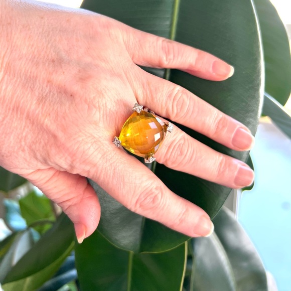 David Yurman Cushion On Point 20x20mm Lemon Citrine & Diamonds Ring sz.7. - Picture 7 of 10